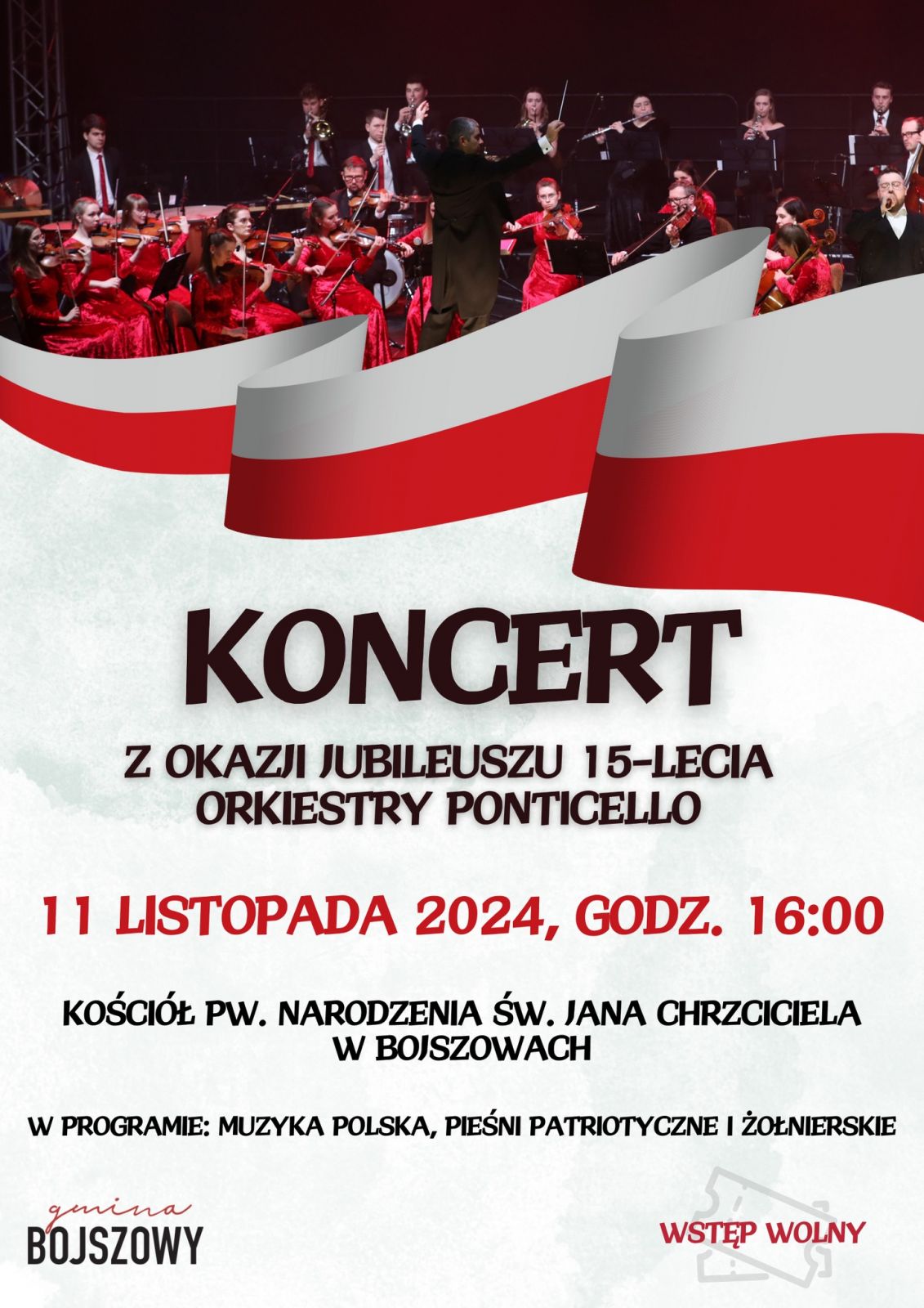 Plakat informacyjny o obchodach Narodowego Święta Niepodległości w Bojszowach